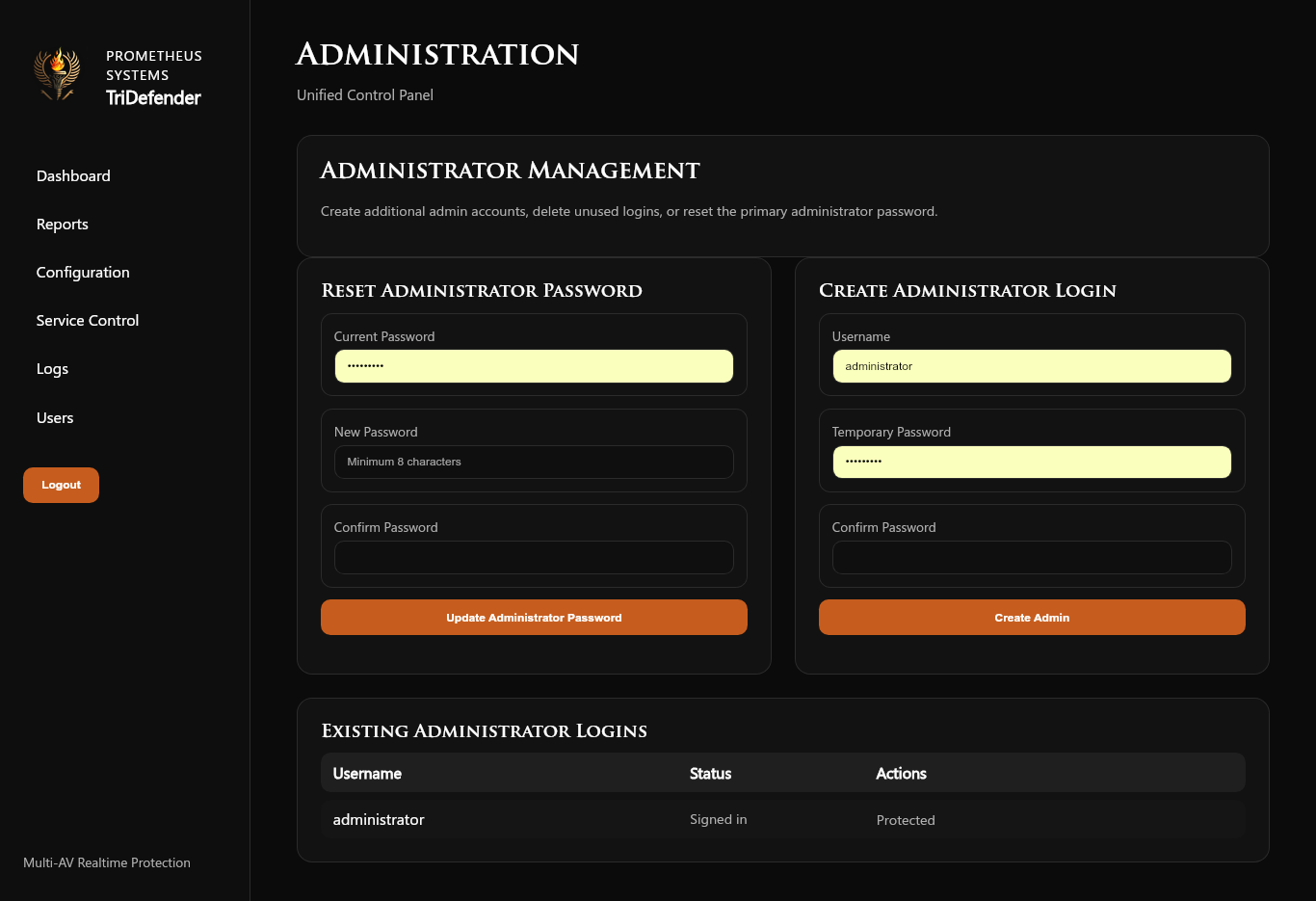 TriDefender Reports and Analytics — detections summary, cache hit ratio, and per-engine detection rate